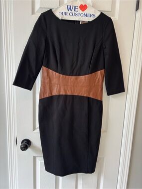 Nue by Shani Black Dress with Faux Leather waist Detail Retail $285